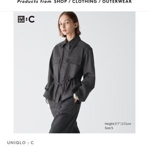 UNIQLO C Cotton Blend Drawstring Jacket, Size S oversized color gray